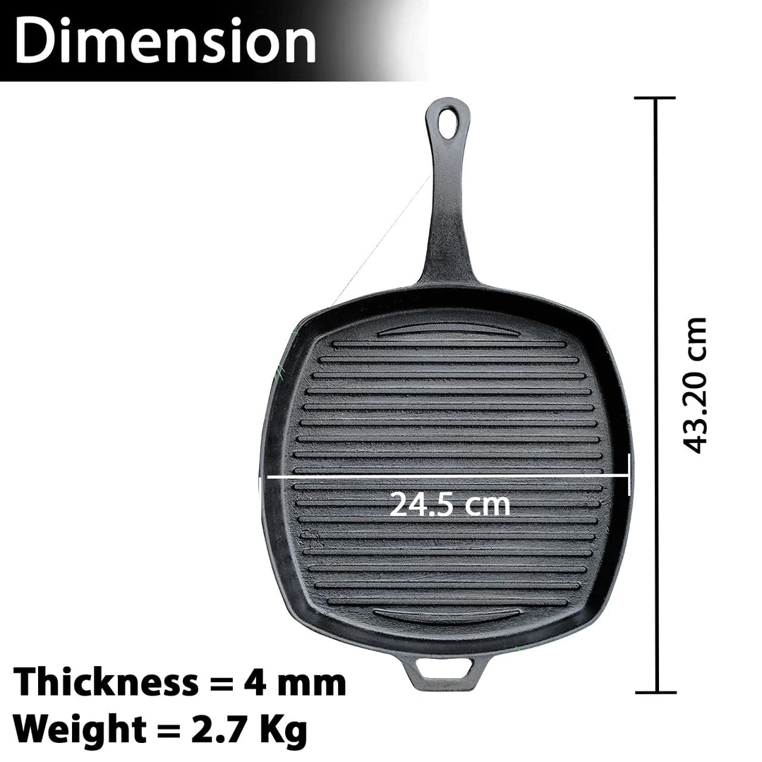 10" Grill Pan | Pre-Seasoned & Ready to Use | Cast Iron | Toxin Free | OTG Friendly