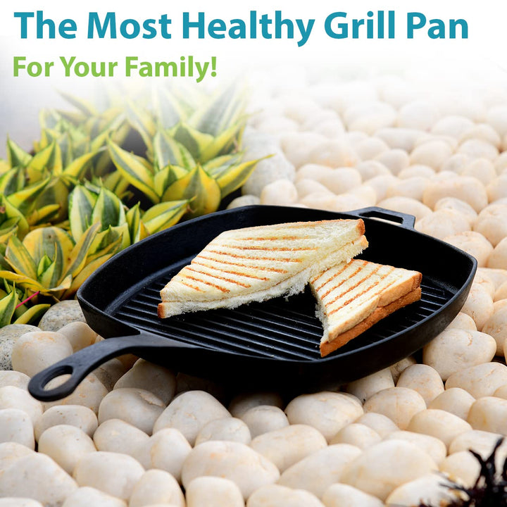 10" Grill Pan | Pre-Seasoned & Ready to Use | Cast Iron | Toxin Free | OTG Friendly