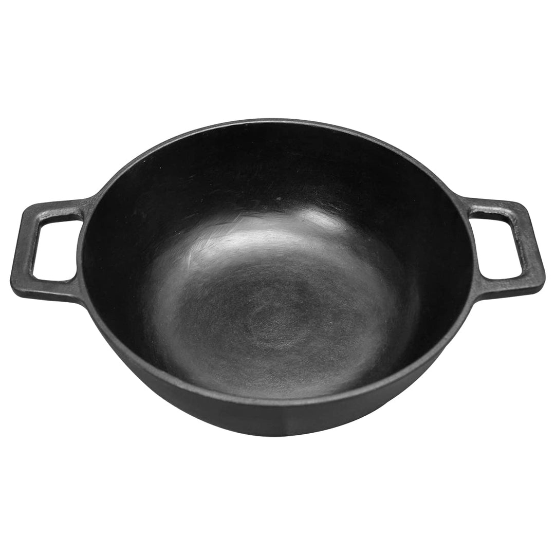 10" Large Kadhai | Cast Iron | OTG & Induction Safe | Pre Seasoned & Ready | Healthy C~ooking | Chemical Coating & Toxin Free 