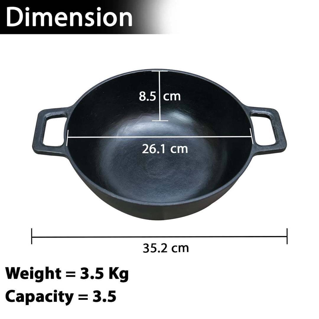 10" Large Kadhai | Cast Iron | OTG & Induction Safe | Pre Seasoned & Ready | Healthy C~ooking | Chemical Coating & Toxin Free 