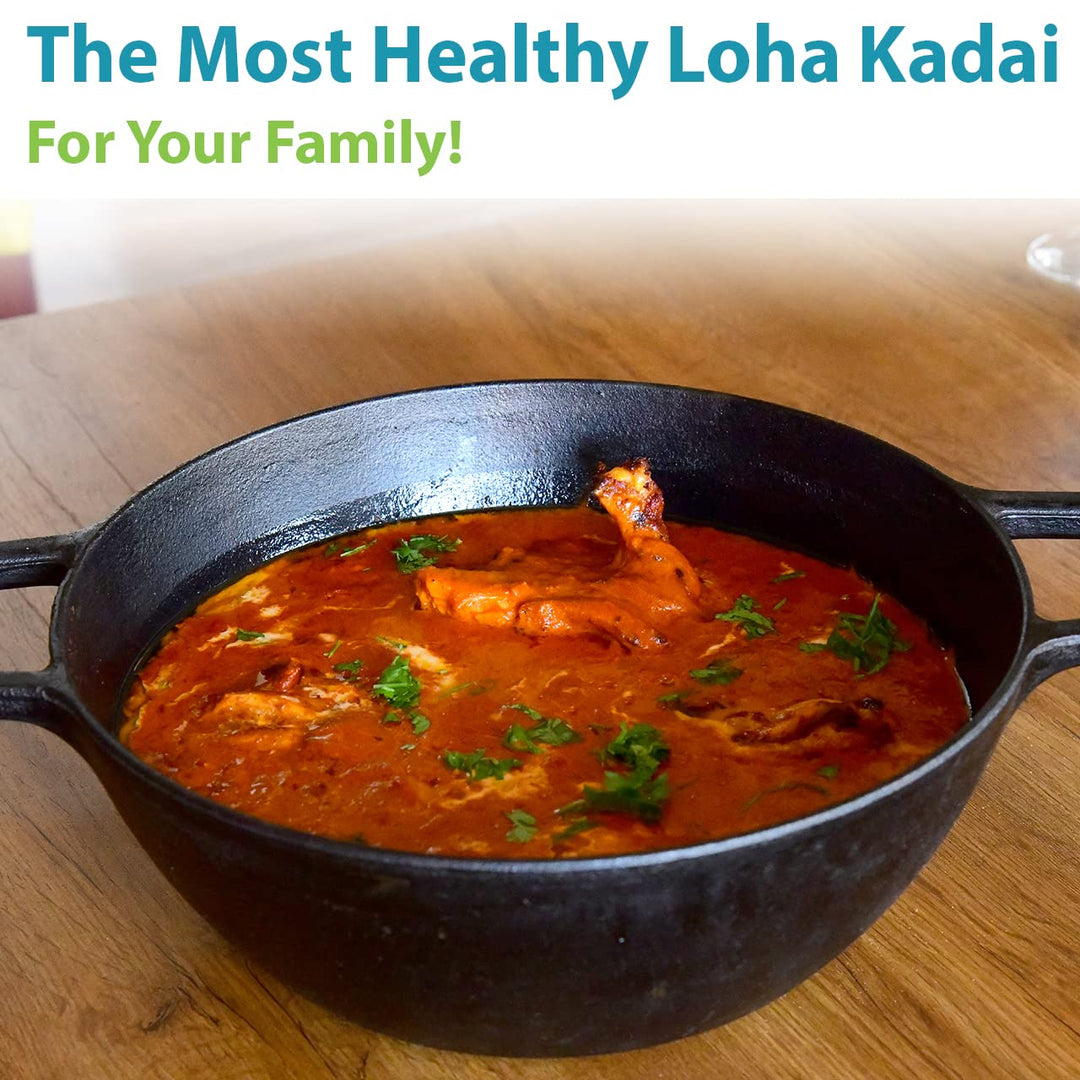 10" Large Kadhai | Cast Iron | OTG & Induction Safe | Pre Seasoned & Ready | Healthy C~ooking | Chemical Coating & Toxin Free 