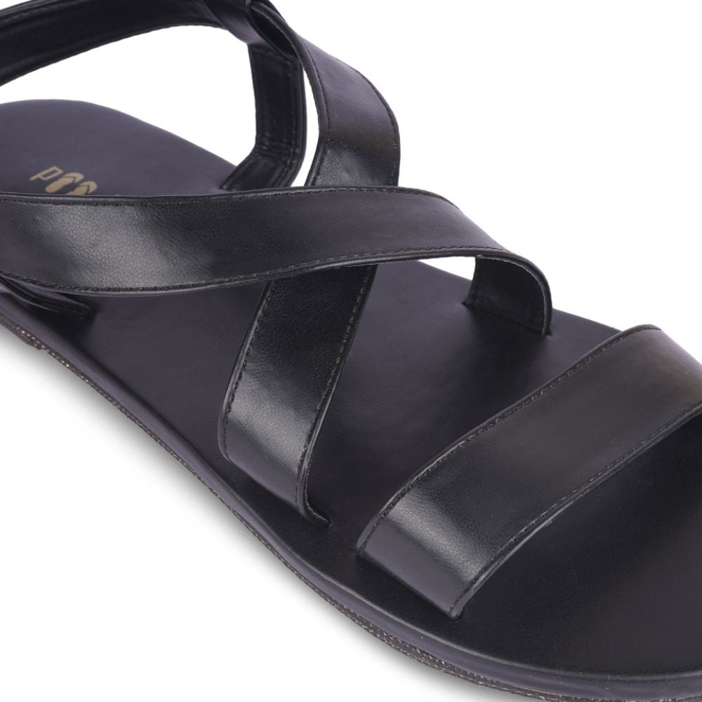 Black Crossover Flat Sandal for Men | Consciously Hand-Crafted | Vegan