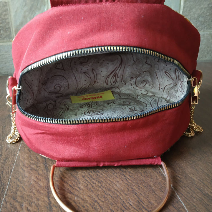 Maroon Circular Sling Bag |  Bandhani Glam | Stylish and Functional