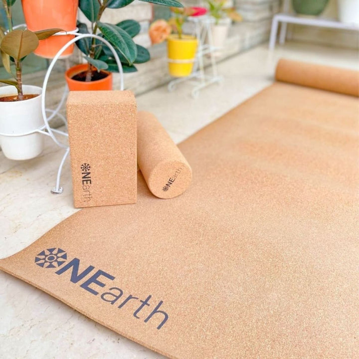 Cork Yoga Combo | Mat, Roller And Brick | Skid-Free | Pack Of 3