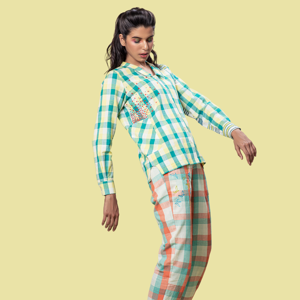 Teal Blue Check Shirt for Women | Hand-Crafted | For All Day Comfort