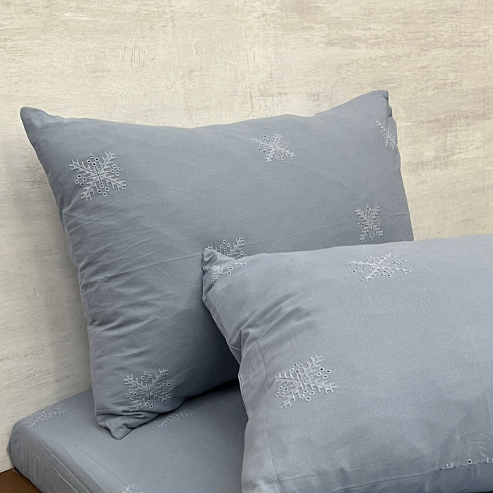 Light Grey Cross Butti Embroidered Double Bedsheet Set | 90 x 108 Inch