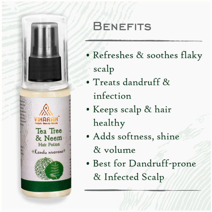 Tea Tree And Neem Hair Serum /Potion | Green Preservative | For Dandruff Control | Oily & Infected Hair