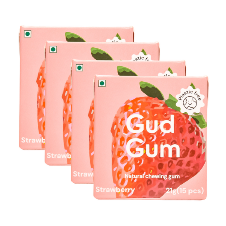 Strawberry Chewing Gum | Plant Based | Biodegradable Gum | Pack Of 4