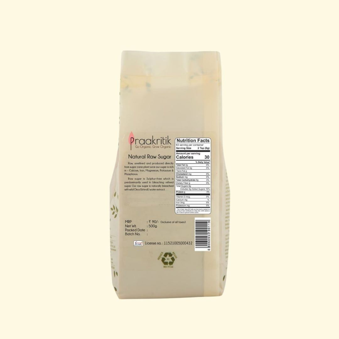 Natural Raw Sugar | Certified Organic | Sulphur-Free | GMO-FREE | 500 GM