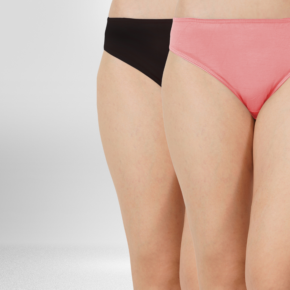 Low Waist Panty | Women Under Wear | Eco-Friendly Bamboo | Set of 2 | Peach & Black