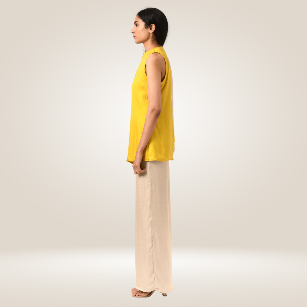 Ecru Yellow Halter Neck Blouse | Bemberg Modal Silk | Subtle Style