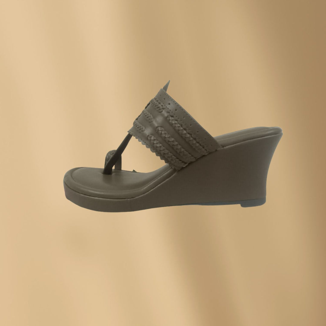 Peanut Brown Wedge Heel Kolhapuris For Women | Hand-Crafted | Comfy Festive Wear