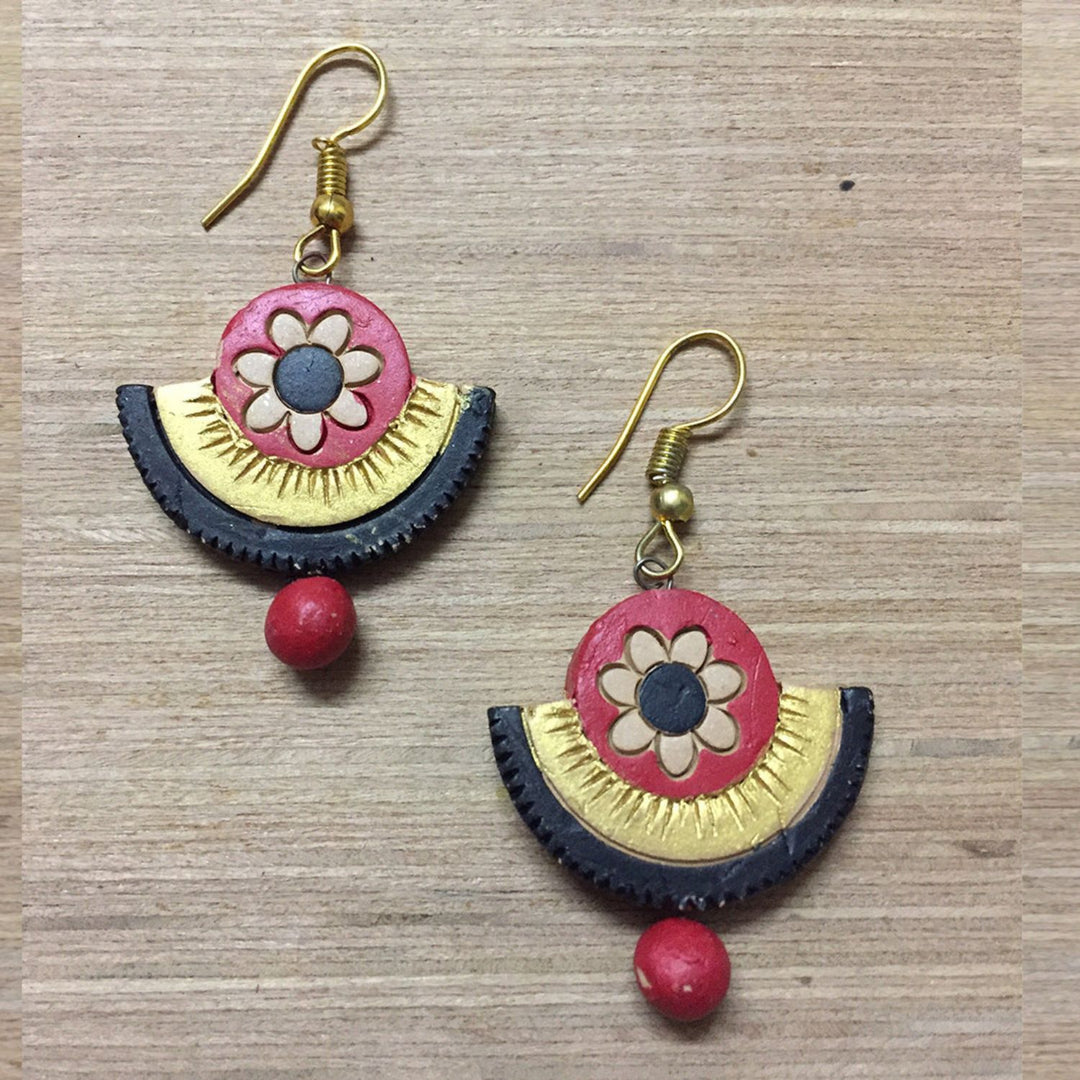 Ethnic Hand-Painted Drop Earrings | Terracotta Jewelry | Black And Red