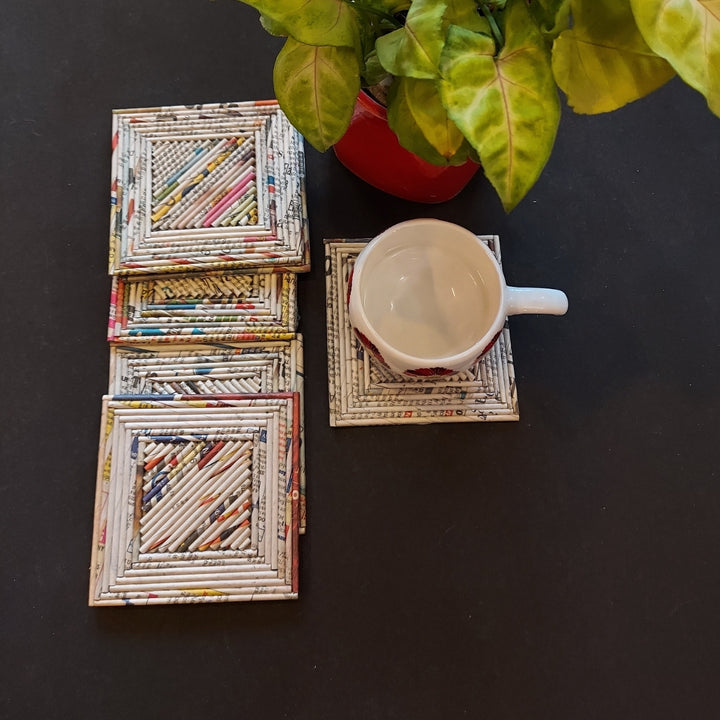 Square Coasters | Paper Coiled | Durable | Aesthetic | Unique Tableware | Set of 6