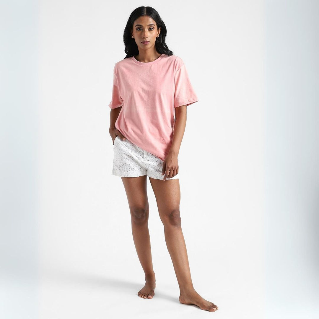 Womens Round Neck T-shirt | Organic Cotton | Naturally Dyed | Rose Pink