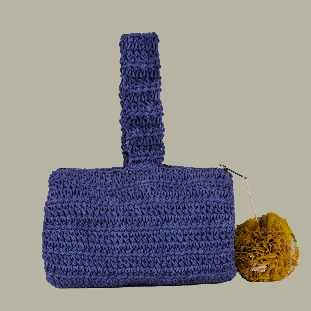 Blue Wrist  Bag | Hand-Crafted & Crochet | Cotton | Navy Blue