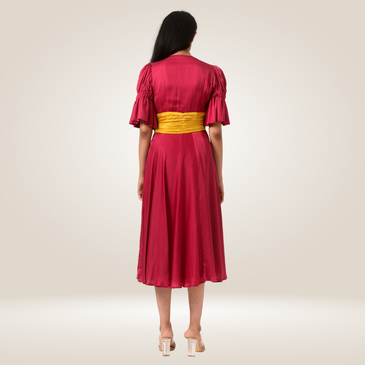 Wine-Yellow Colour Block Dress | Made in Bemberg Modal