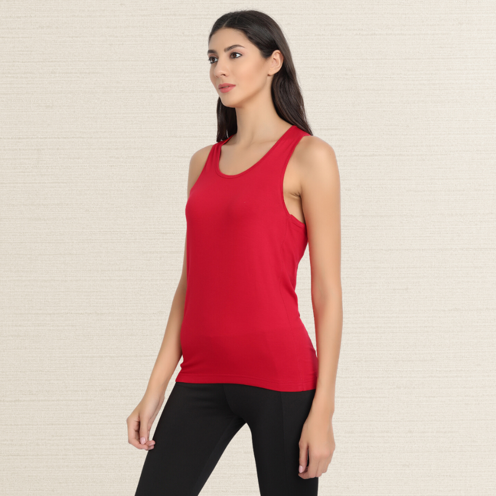 Runner Vest Top | Pique Knit | Bamboo | Comfortable | Women Active Wear | Red