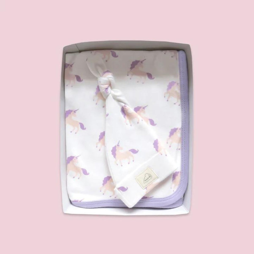 Unicorn Print Newborn Snuggle Bundle For Babies | 100% Organic Cotton | Purple