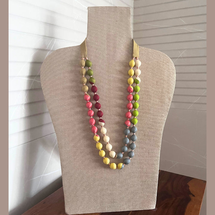 Colour Pop Double Layer Women Necklace | Artistic Made Fabric Beads | Boho