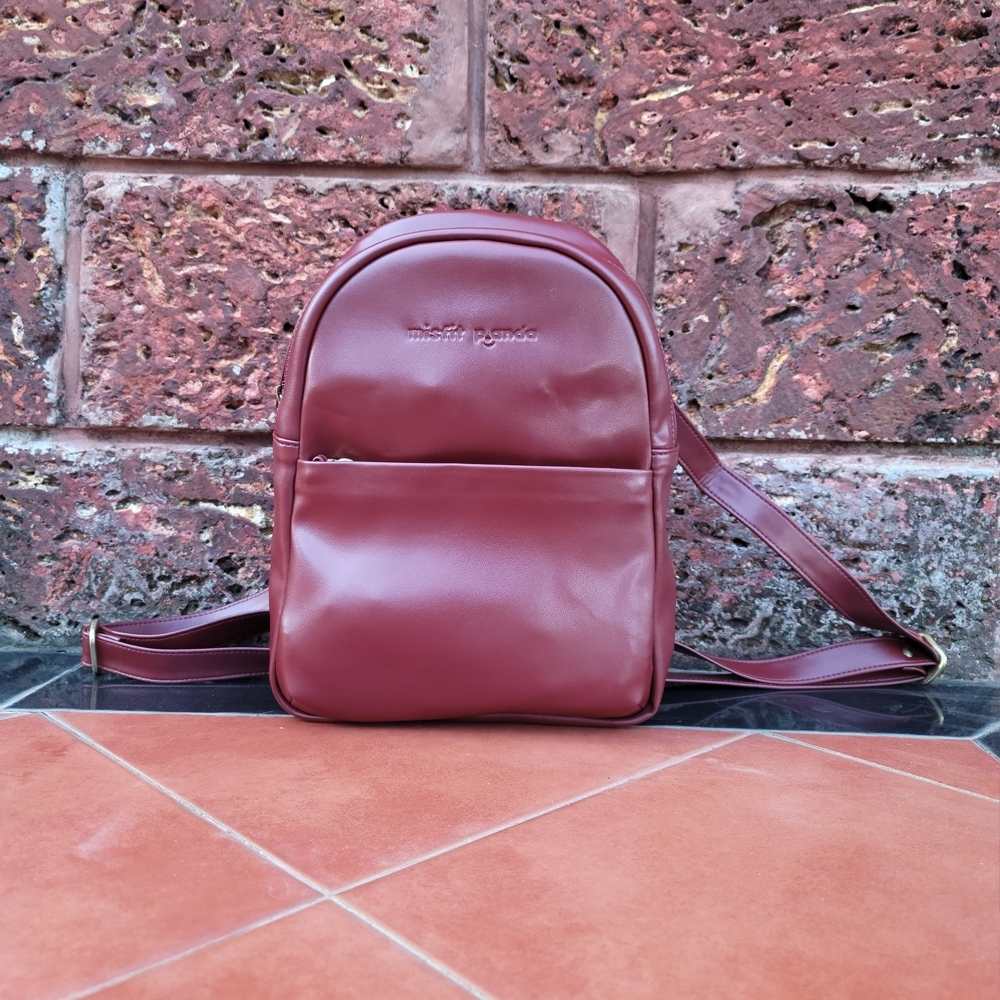 Cactus Leather Cherry Coloured Backpack | Personalised | An Eco Travel