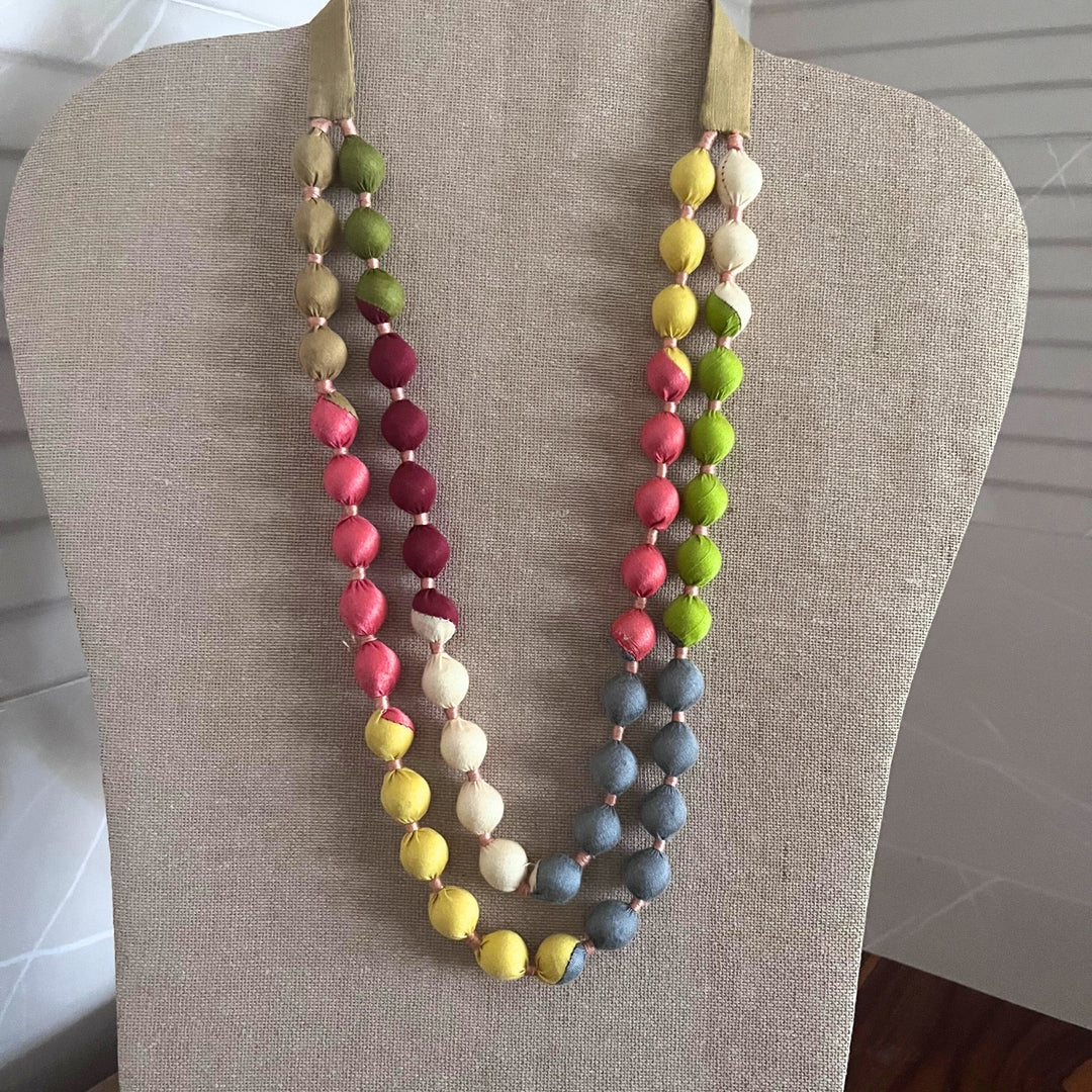 Colour Pop Double Layer Women Necklace | Artistic Made Fabric Beads | Boho