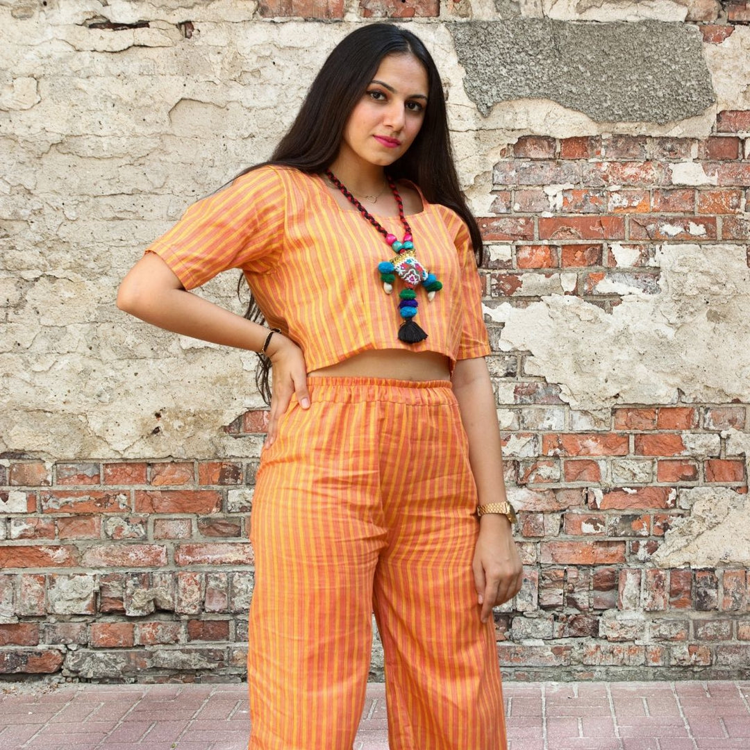 Dusty Orange Top And Pant Co-Ord Set | Yarn Dyed | Comfortable & Smart | Casual & Formal Wear 