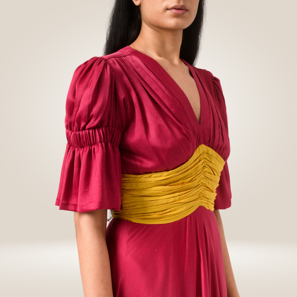 Wine-Yellow Colour Block Dress | Made in Bemberg Modal