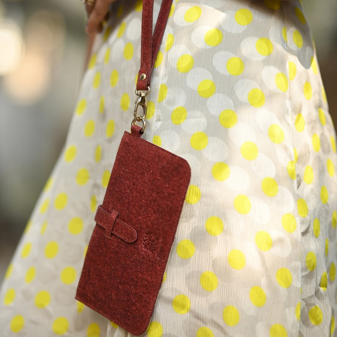 Double Sided Wristlet For Women | Coconut Leather & Cotton | Red & Cream