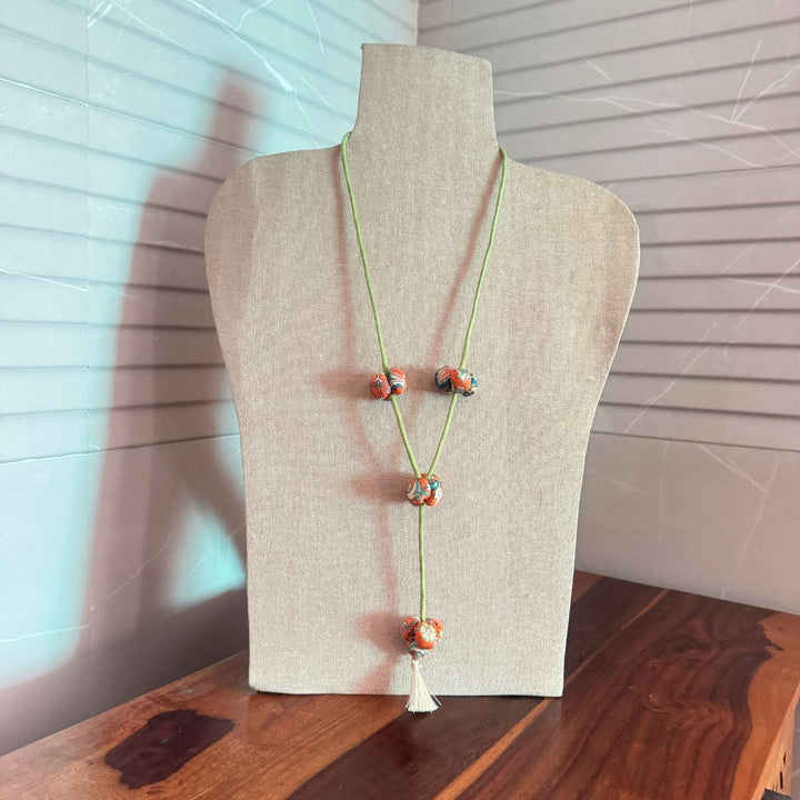 Minimalistic Long Necklace For Women | Hand Crafted | Orange & Green