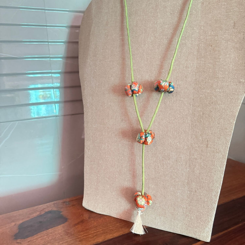 Minimalistic Long Necklace For Women | Hand Crafted | Orange & Green