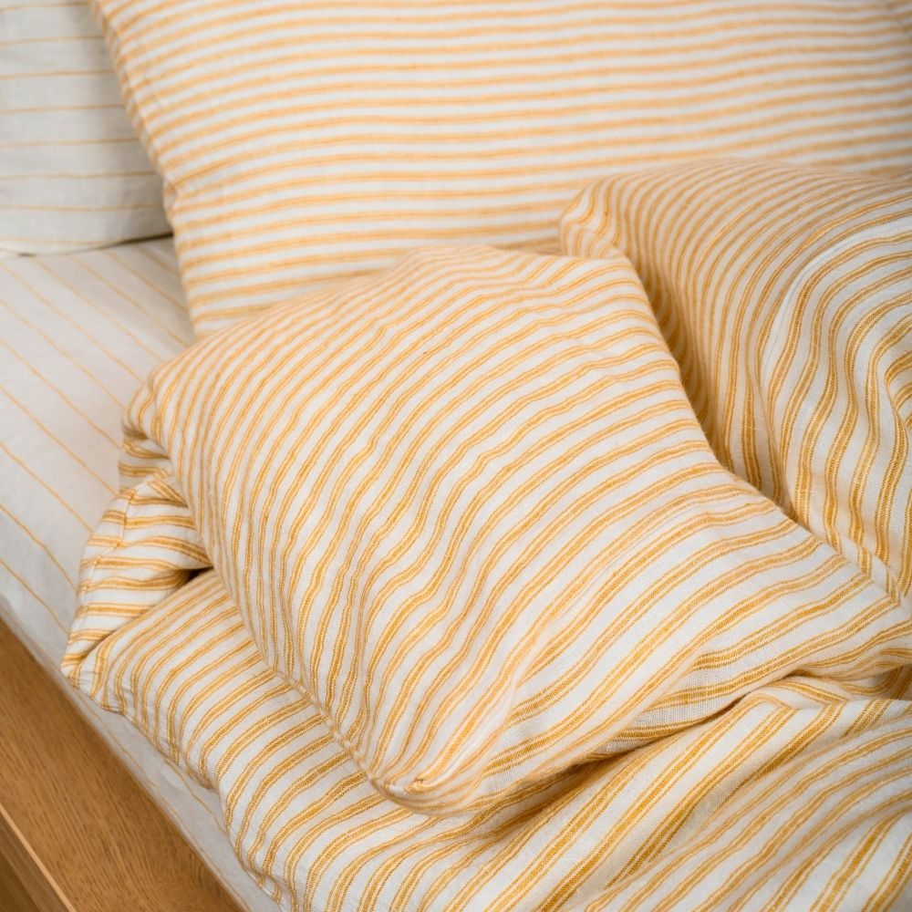 Mustard Pin Stripe Duvet Cover Set | Sustainable & Organic Linen | Delicate Snug