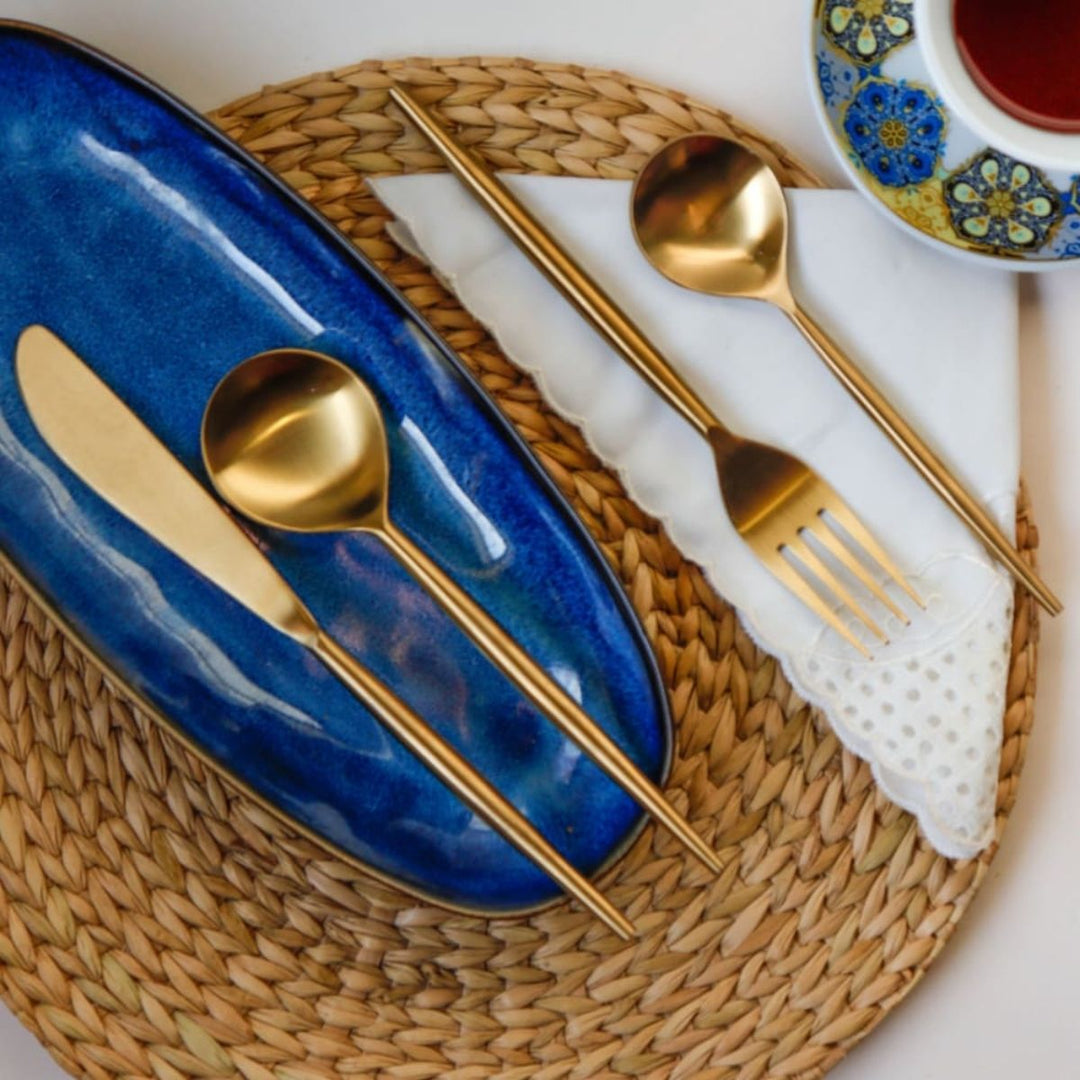 Glistening Golden Cutlery Set | Stainless Steel | Durable | Sustainable | Set Of 4