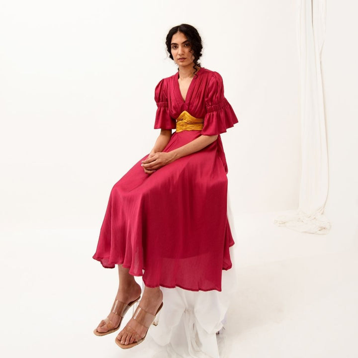 Wine-Yellow Colour Block Dress | Made in Bemberg Modal