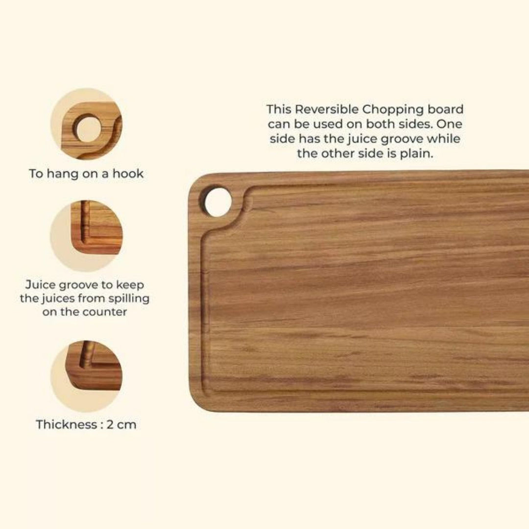 Teakogram Reversible Chopping Board  | Teak Wood | Hand-Crafted | Medium- 12 Inch