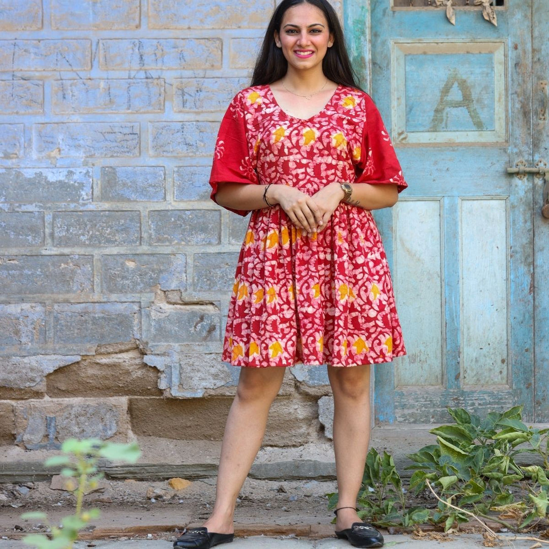 Women Dress | Casual Wear | Hand Block Printed | Soft Cotton | Red