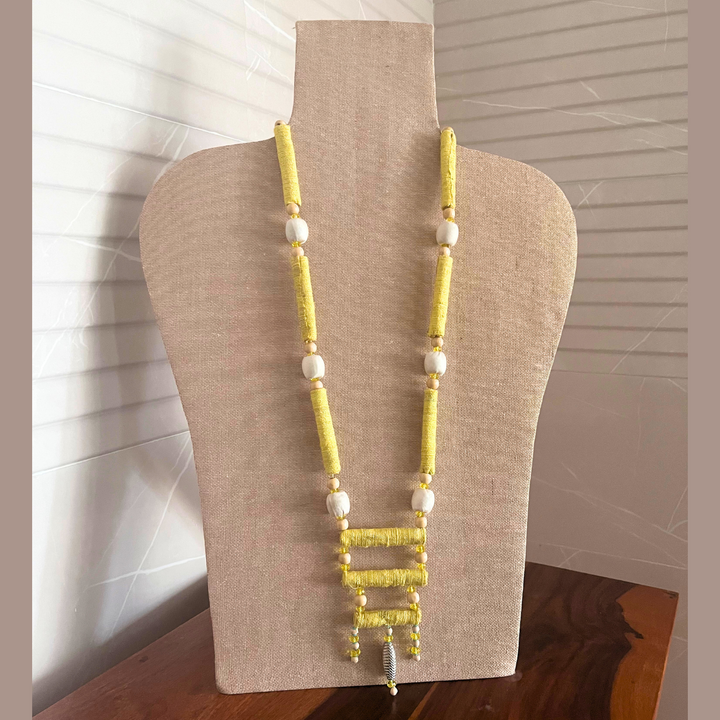 Saffron Yellow Silk Necklace For Women | Hand Crafted Fabric | Ethnic and Classy