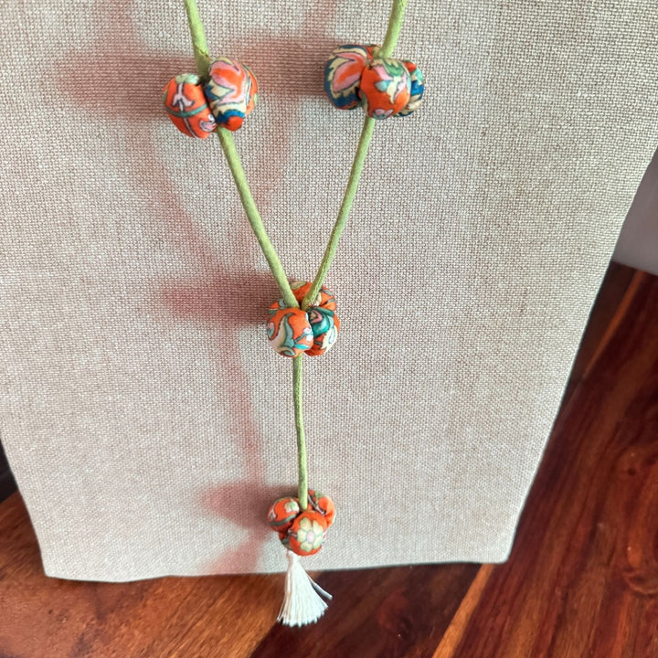 Minimalistic Long Necklace For Women | Hand Crafted | Orange & Green