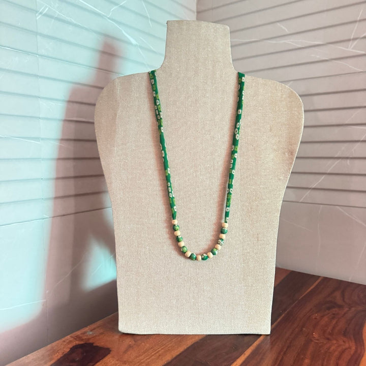 Minimalist Design Beaded Fabric Necklace | Hand Crafted | Adjustable | Green