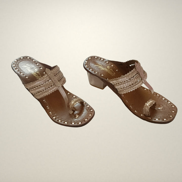 Rose Gold Kongri Original Kolhapuris | For Women | Block Heeled Party Footwear