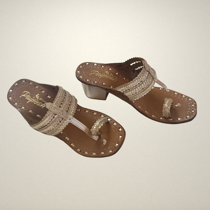 Rose Gold Kongri Original Kolhapuris | For Women | Block Heeled Party Footwear