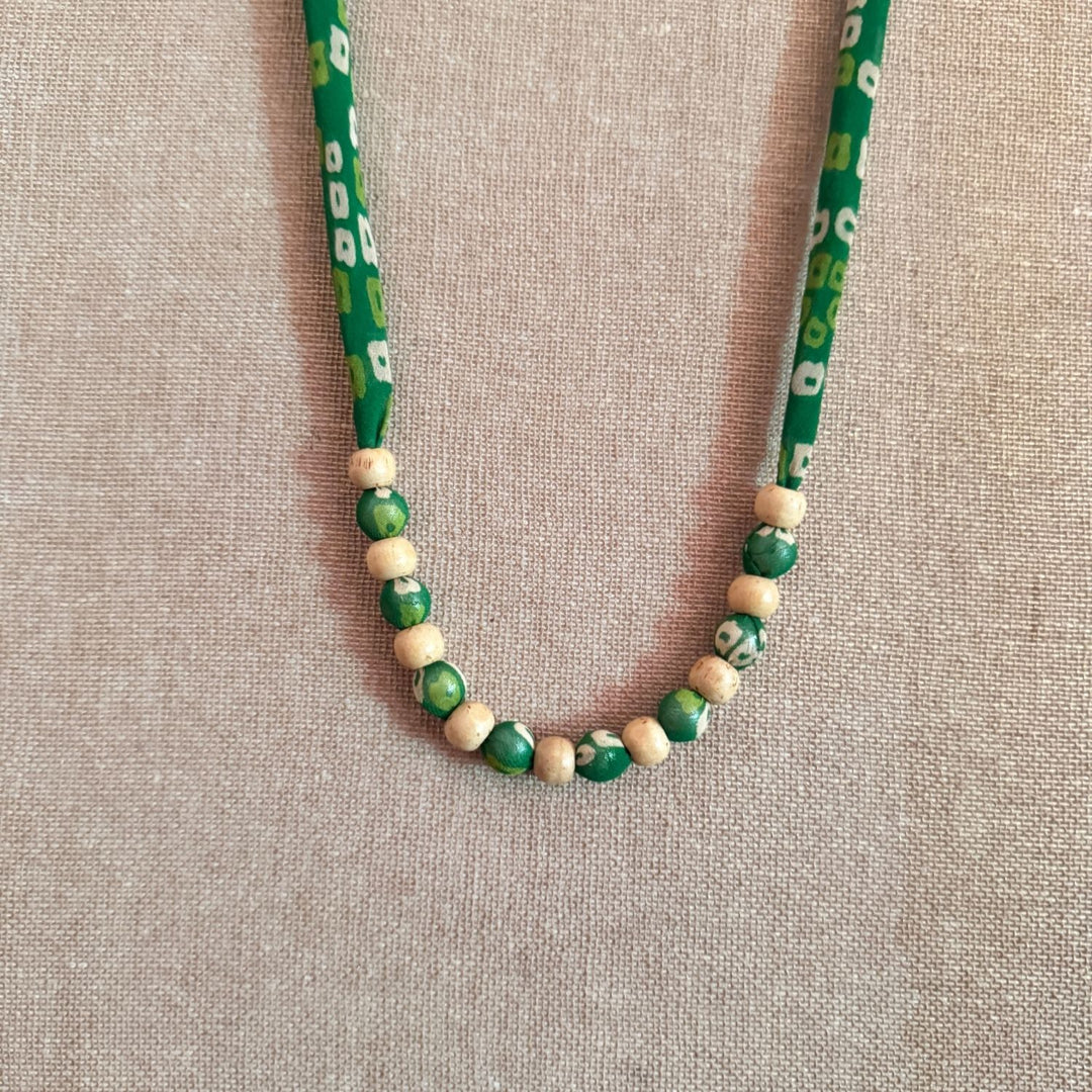 Minimalist Design Beaded Fabric Necklace | Hand Crafted | Adjustable | Green