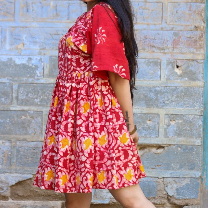 Women Dress | Casual Wear | Hand Block Printed | Soft Cotton | Red