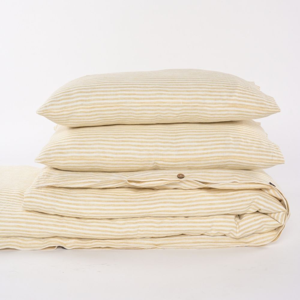 Mustard Pin Stripe Duvet Cover Set | Sustainable & Organic Linen | Delicate Snug