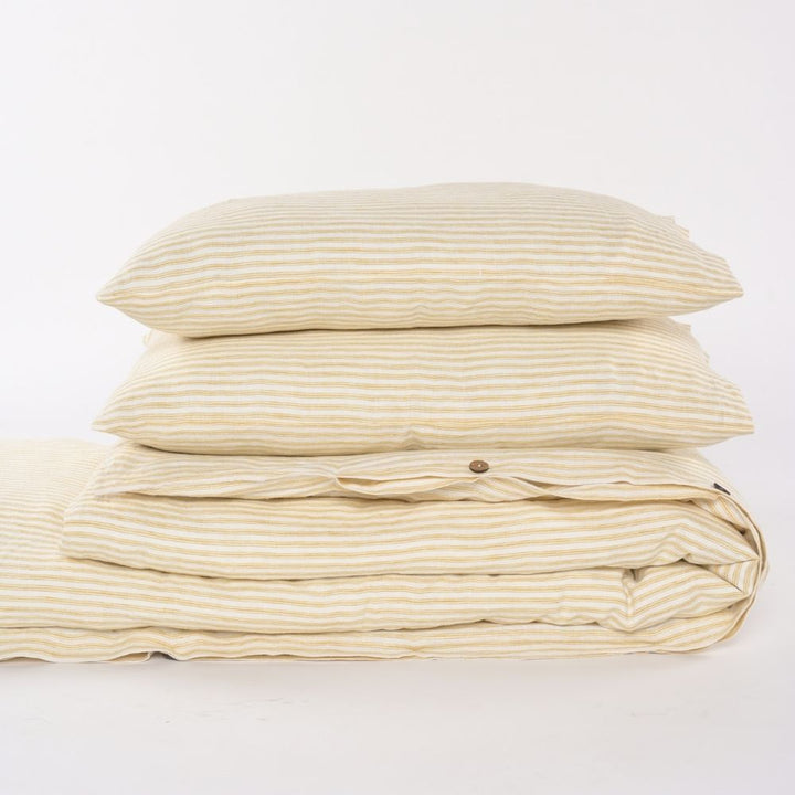 Mustard Pin Stripe Duvet Cover Set | Sustainable & Organic Linen | Delicate Snug