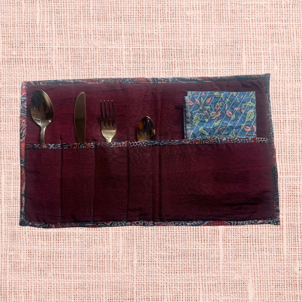 Cutlery and Napkin Cover | Multi Pocketed | Consciously Hand Made | Navy Blue