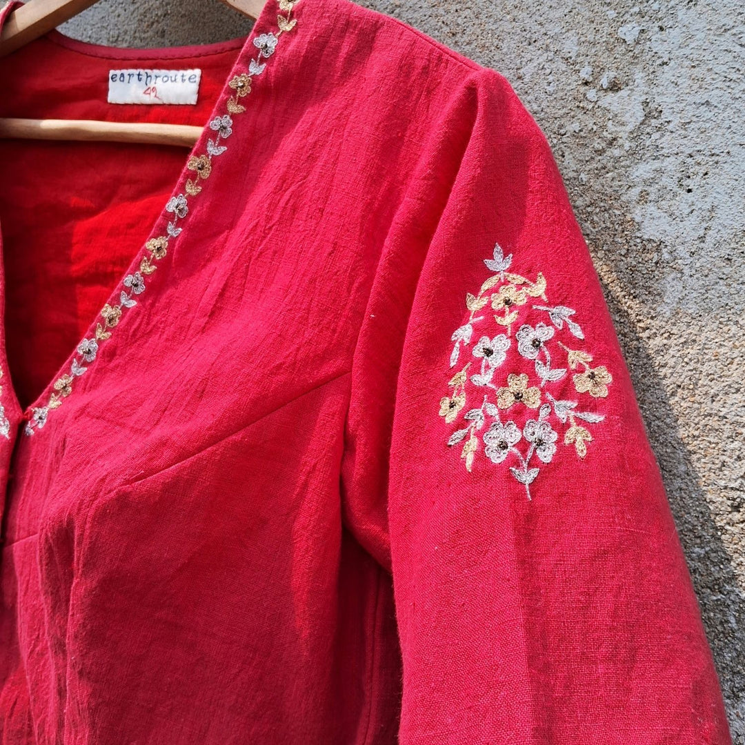 Roma Hand Embroidered Saree Blouse | Cotton Muslin | Red