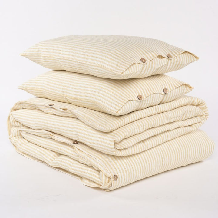 Mustard Pin Stripe Duvet Cover Set | Sustainable & Organic Linen | Delicate Snug