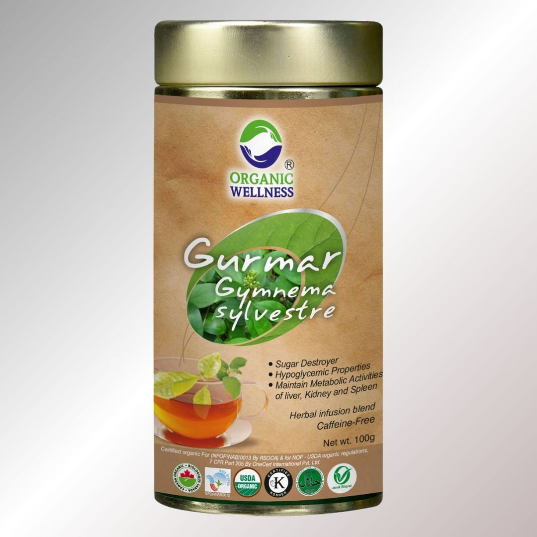 Gurmar Gymnema Sylvestre Herbal Tea | 100 % Organic Leaves | Tin Pack Of 100 GM