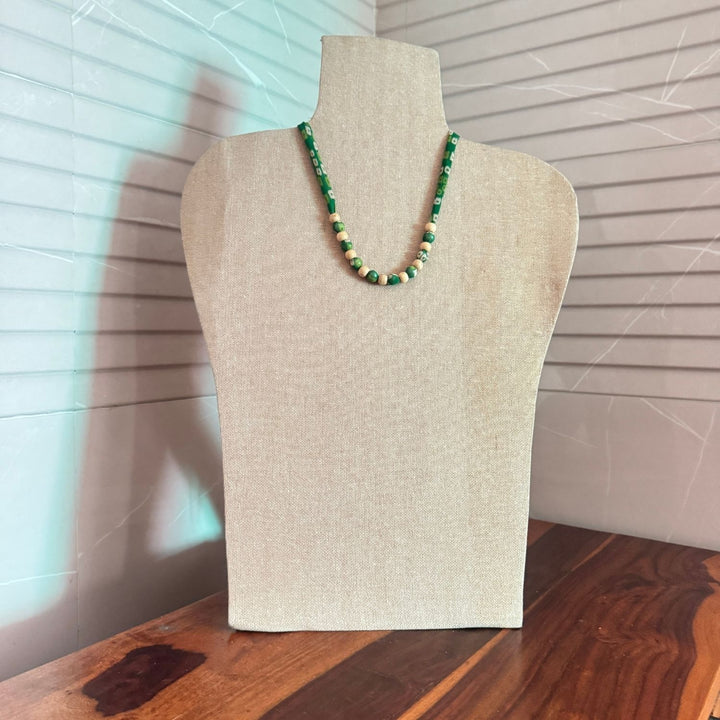 Minimalist Design Beaded Fabric Necklace | Hand Crafted | Adjustable | Green